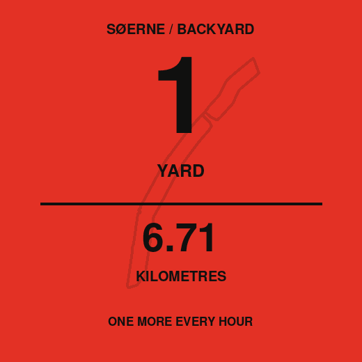Animated counter showing yards 1 to 48 and their cumulative distance in kilometres